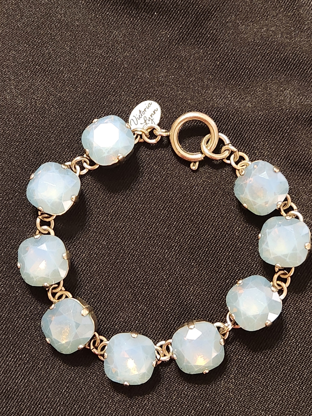 Victoria Lynn Opalescent Pale Blue Glass Bracelet with Gold-Tone Links